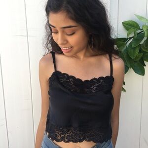Brandy Melville Black Lace Trim Crop Top